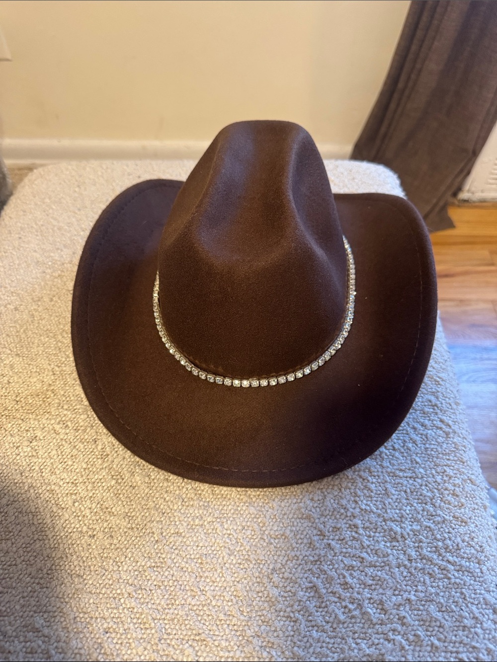 Brown Women's Felt Cowboy Hat with Rhinestone Band